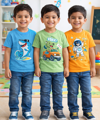 Kids Cotton Tshirt With Cartoon Print Multi Color | Age 0 to 6 Years (Pack of 3 Pieces)
