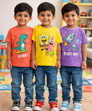 Kids Cotton Tshirt With Cartoon Print Multi Color | Age 0 to 6 Years (Pack of 3 Pieces)