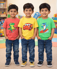 Kids Cotton Tshirt With Cartoon Print Multi Color | Age 0 to 6 Years (Pack of 3 Pieces)