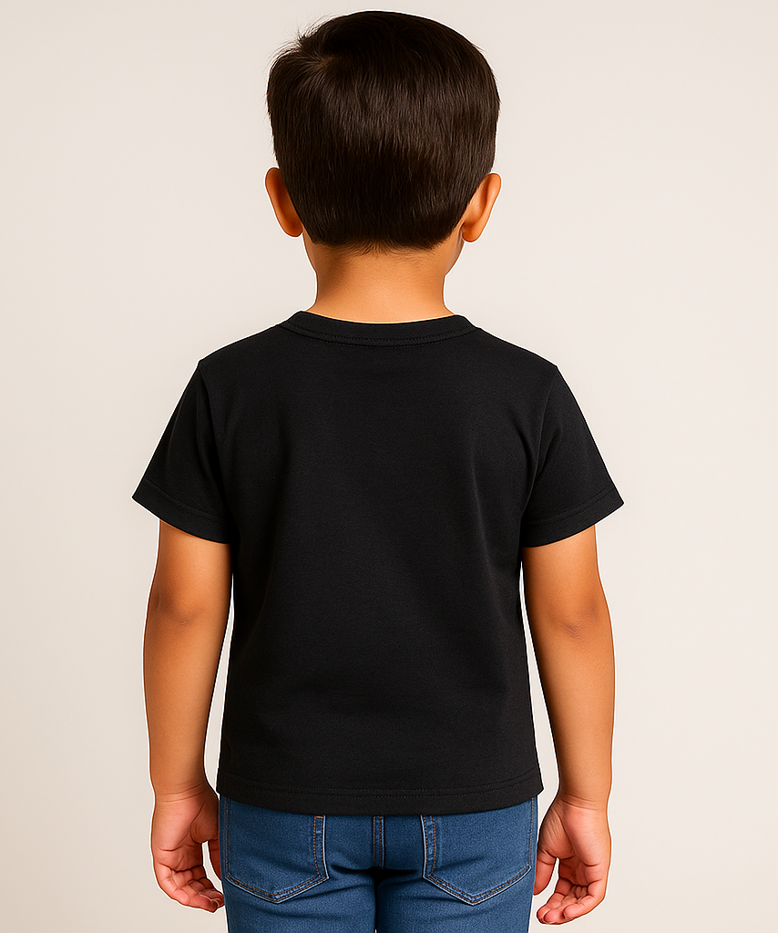 Kids Tshirt Printed 100% Cotton Single Jersey Black Color Rolls Run Tshirt