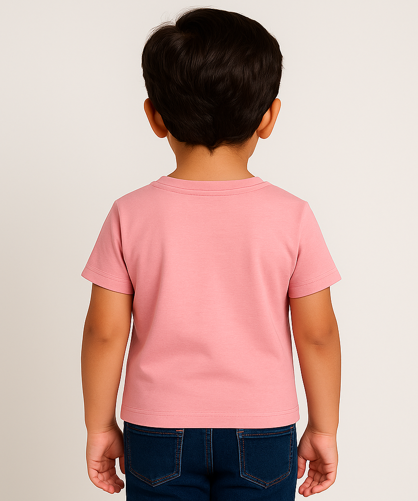 Kids Tshirt Printed 100% Cotton Single Gray Light Pink Color Rolls Run Tshirt