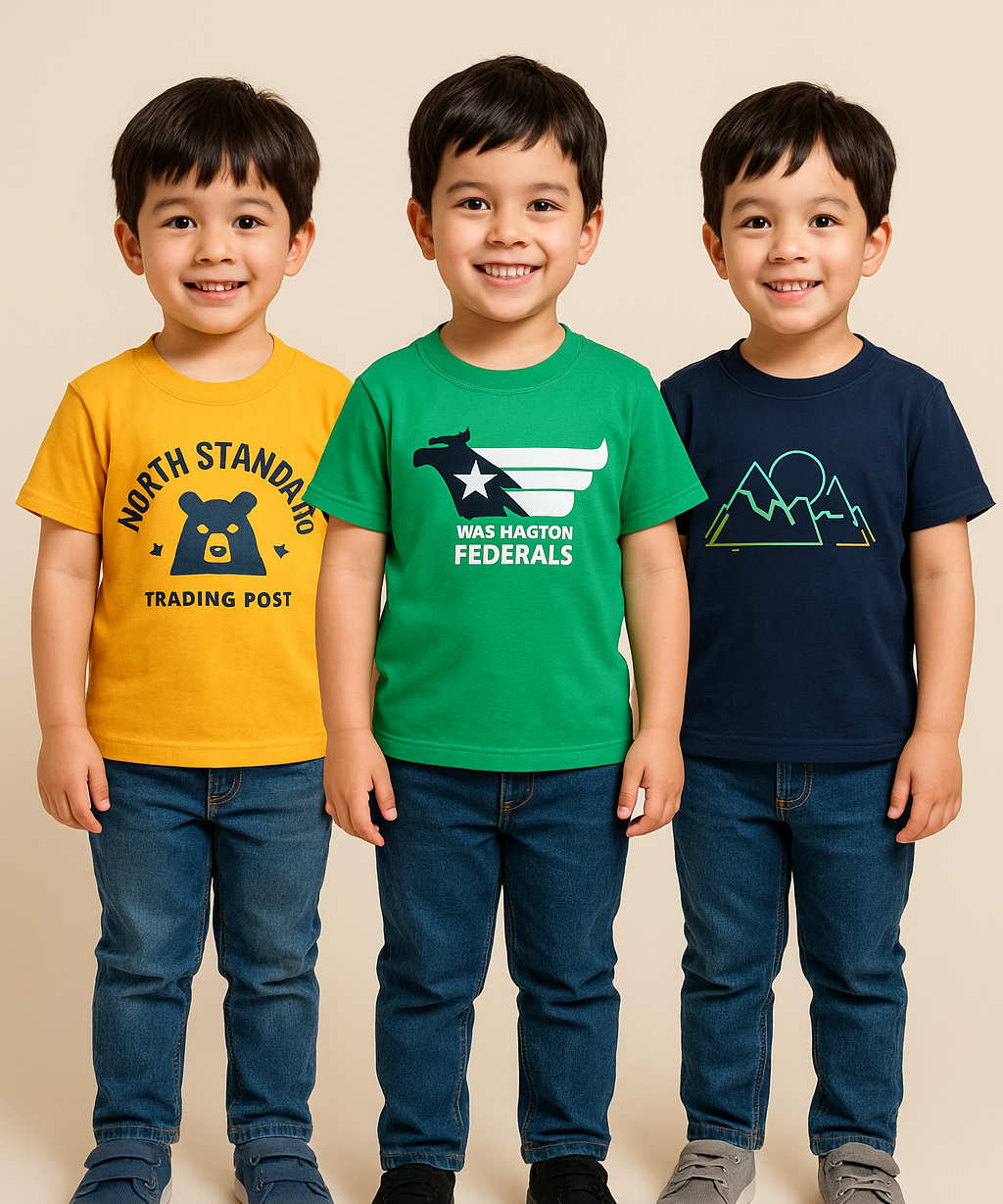 Kids 100% Cotton Fine Tshirt With Printed Multi Colour | Age 1 to 6 Years (Pack of 3 Pieces)