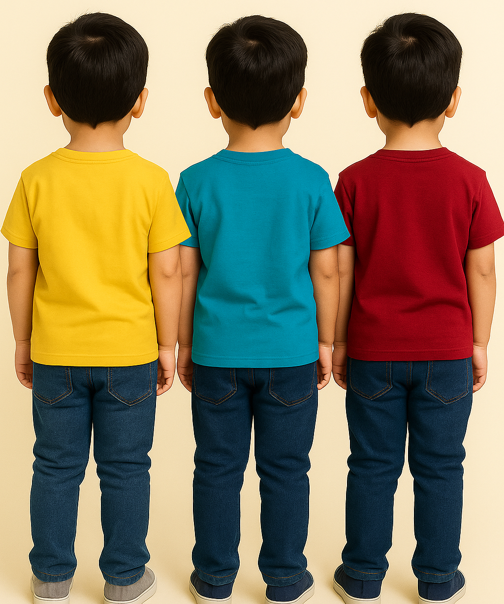 Kids 100% Cotton Fine Tshirt With Printed Multi Colour | Age 1 to 6 Years (Pack of 3 Pieces)