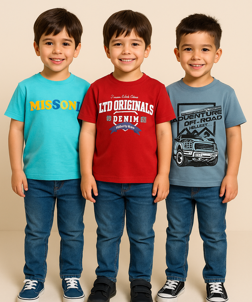 Kids 100% Cotton Fine Tshirt With Printed Multi Colour | Age 1 to 6 Years (Pack of 3 Pieces)