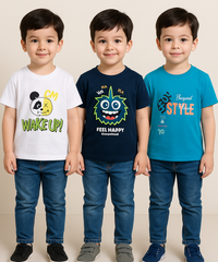 Kids 100% Cotton Fine Tshirt With Printed Multi Colour | Age 1 to 6 Years (Pack of 3 Pieces)