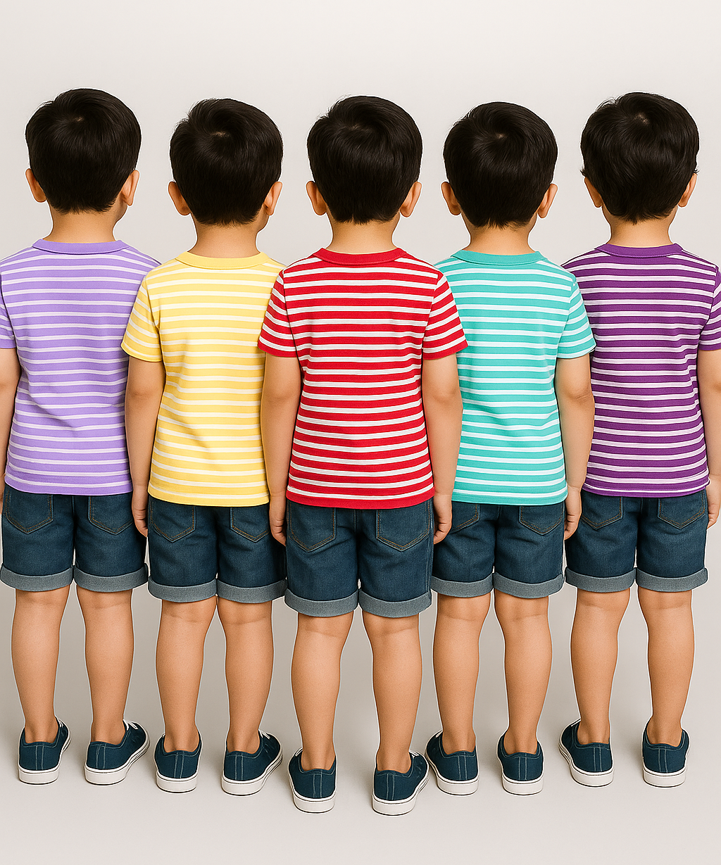 Kids 100% Cotton Stripes Kids T-shirt (Pack of 5)