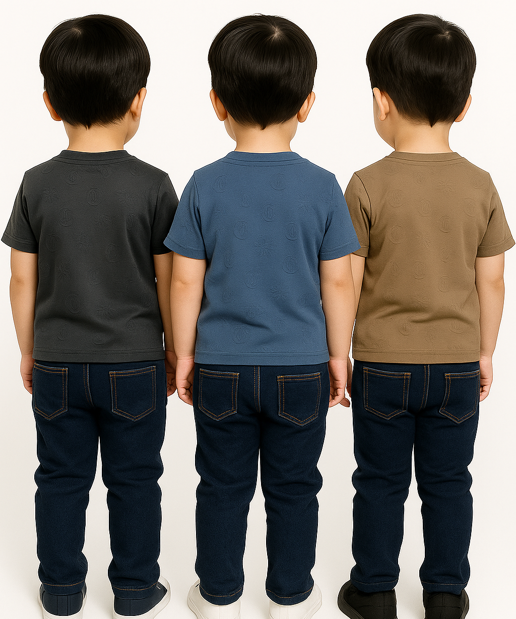 Kids Emboss Tshirt | Fabric Pre Printed Emboss | Dryfit Fabric | Age 0 to 6 Years (Pack of 3 Pieces)