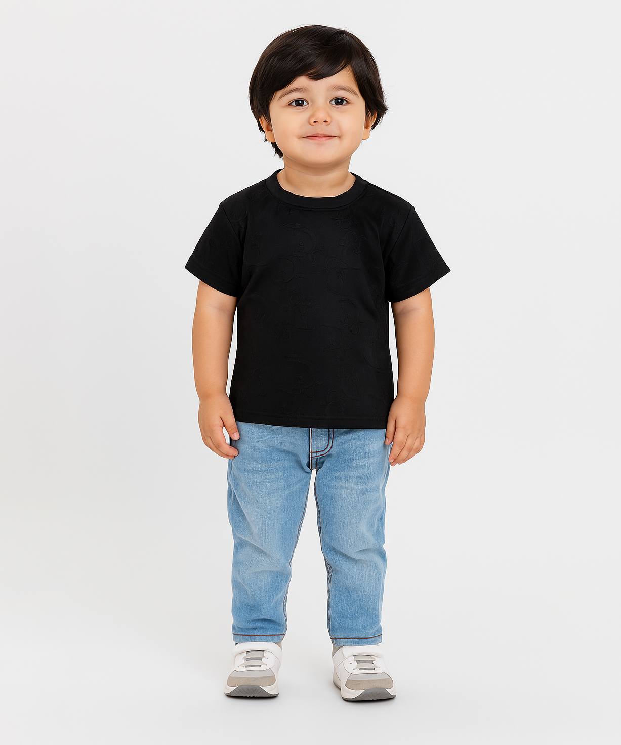 Kids Emboss Tshirt | Black Color | Fabric Pre Printed Emboss | Dryfit Fabric | Age 0 to 6 Years