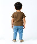 Kids Emboss Tshirt | Brown Color | Fabric Pre Printed Emboss | Dryfit Fabric | Age 0 to 6 Years