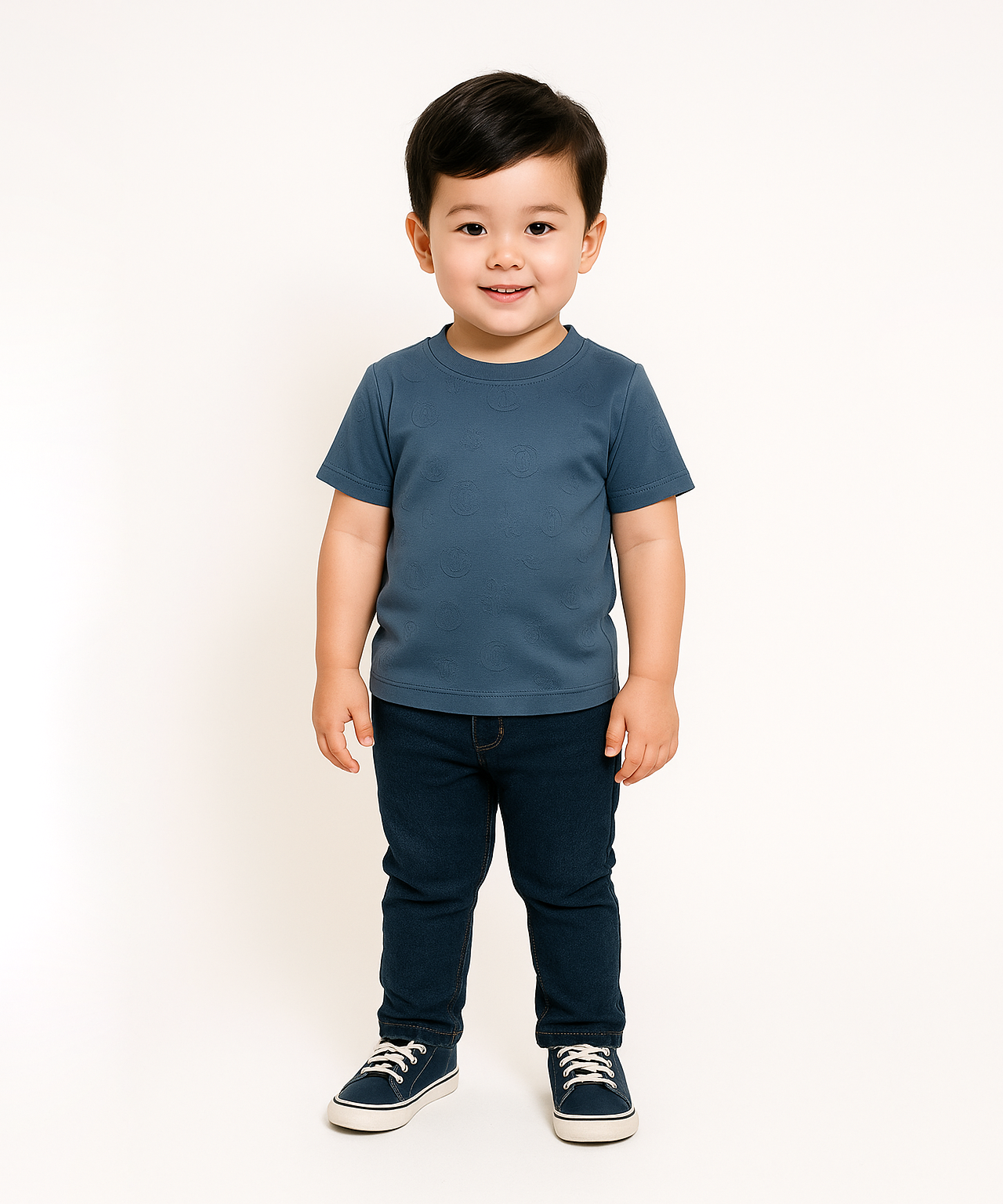 Kids Emboss Tshirt | Lite Dark Blue Color | Fabric Pre Printed Emboss | Dryfit Fabric | Age 0 to 6 Years