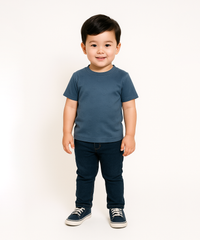Kids Emboss Tshirt | Lite Dark Blue Color | Fabric Pre Printed Emboss | Dryfit Fabric | Age 0 to 6 Years