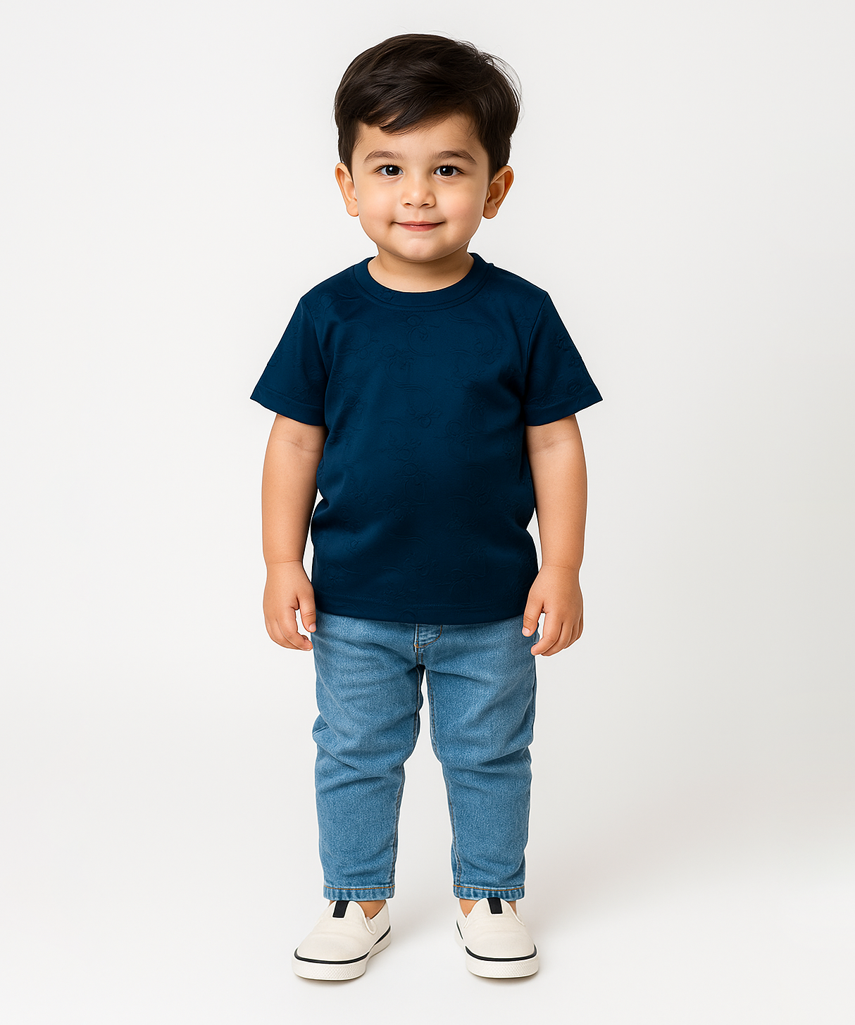 Kids Emboss Tshirt | Dark Blue Color | Fabric Pre Printed Emboss | Dryfit Fabric | Age 0 to 6 Years