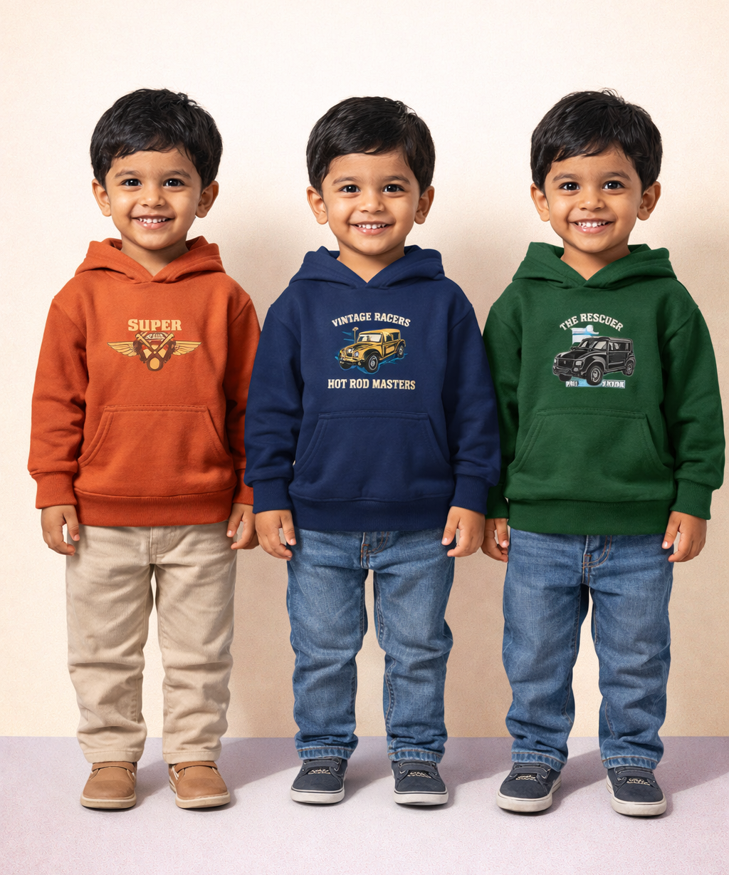 Cotton Kids Cartoon Printed Hoodie Multi Color | Age 2 to 11 Years (Pack of 3 Pieces)