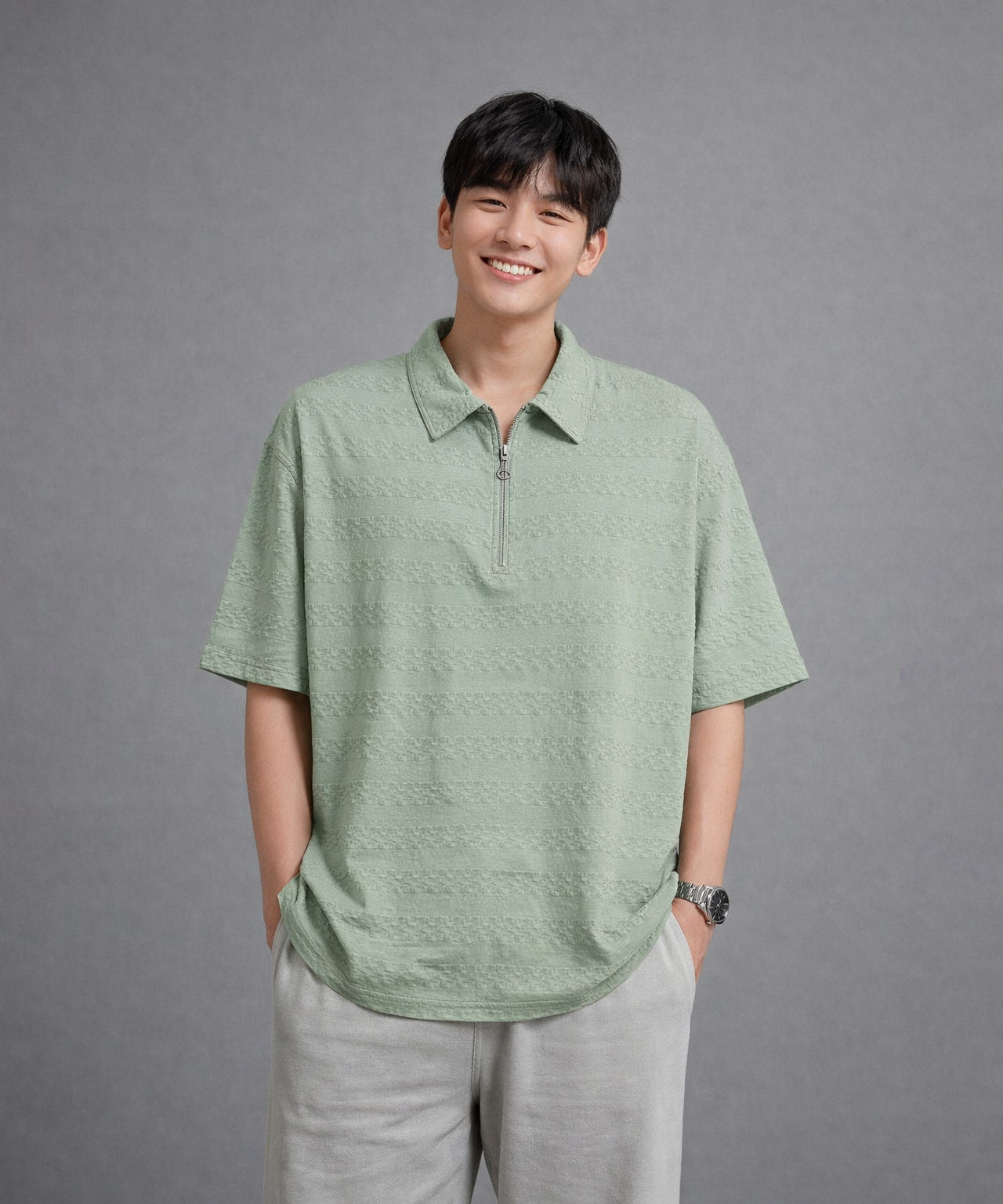 Korean Old Money Trending Oversized T-shirt / Light green Color / Solid Brand