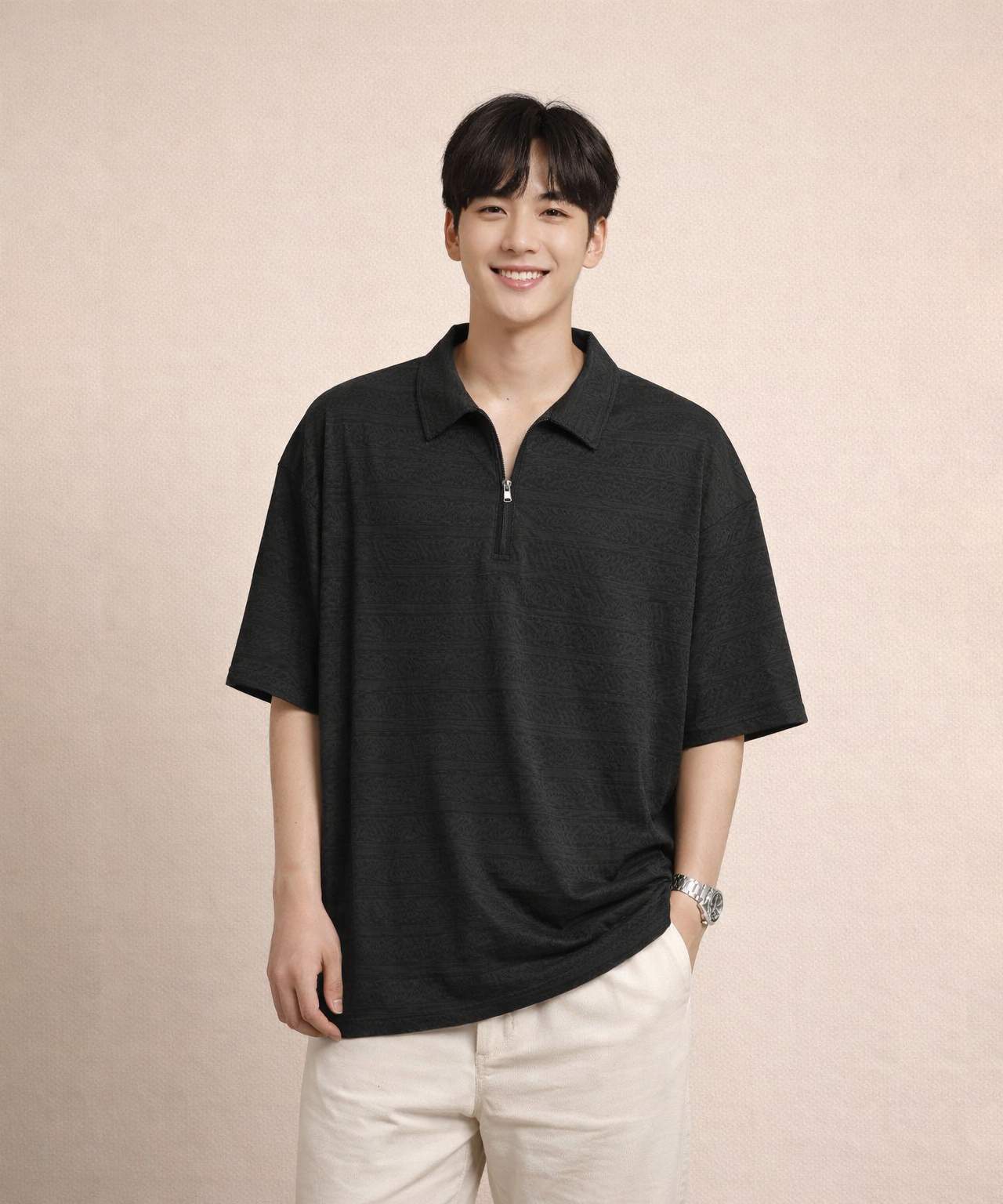 Korean Old Money Trending Oversized T-shirt / Dark grey Color / Solid Brand