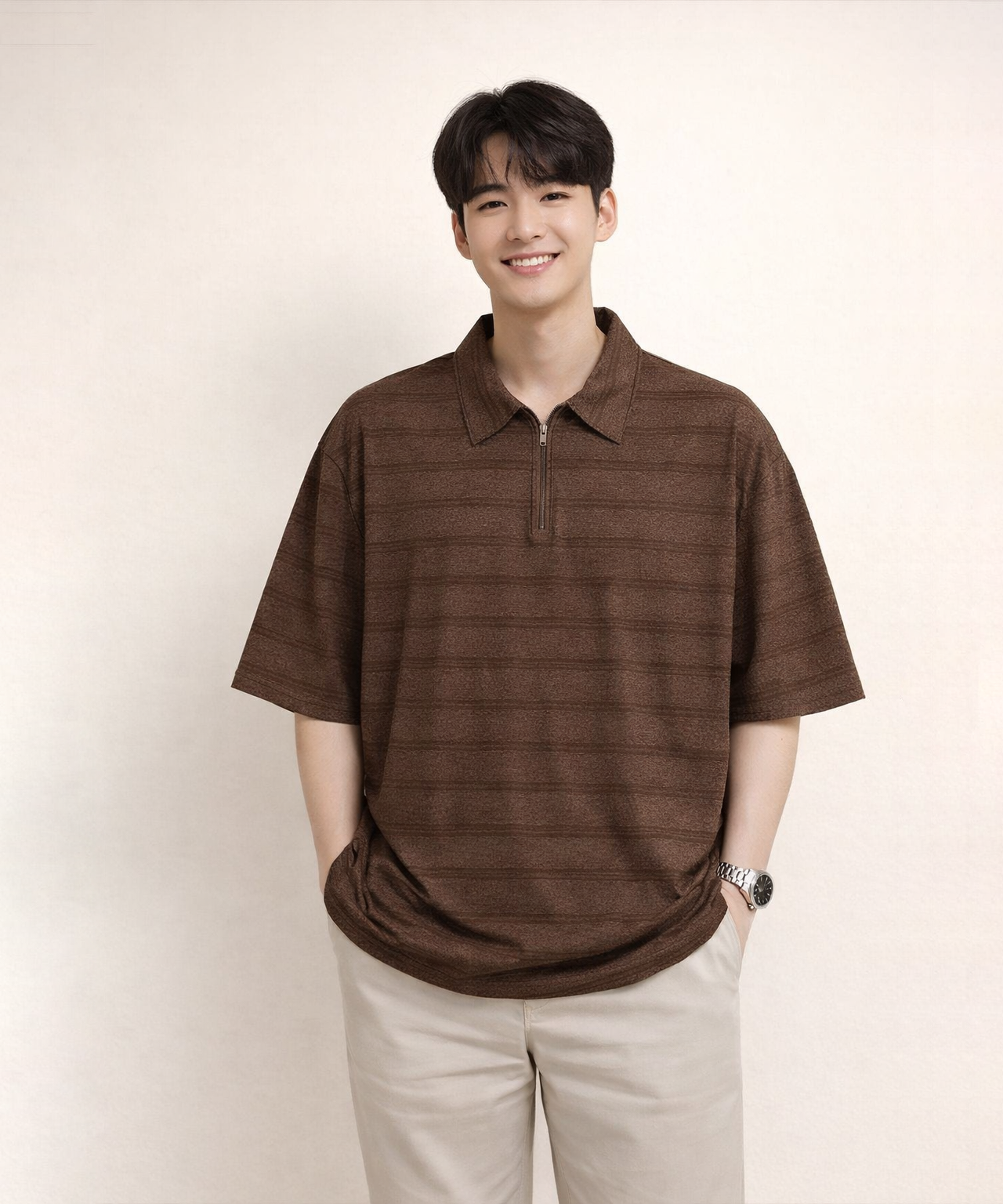 Korean Old Money Trending Oversized T-shirt / Coffee brown Color / Solid Brand