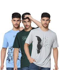 Men's Half Sleeve Printed Round Neck Multicolor T-Shirt Combo (Pack of 3)