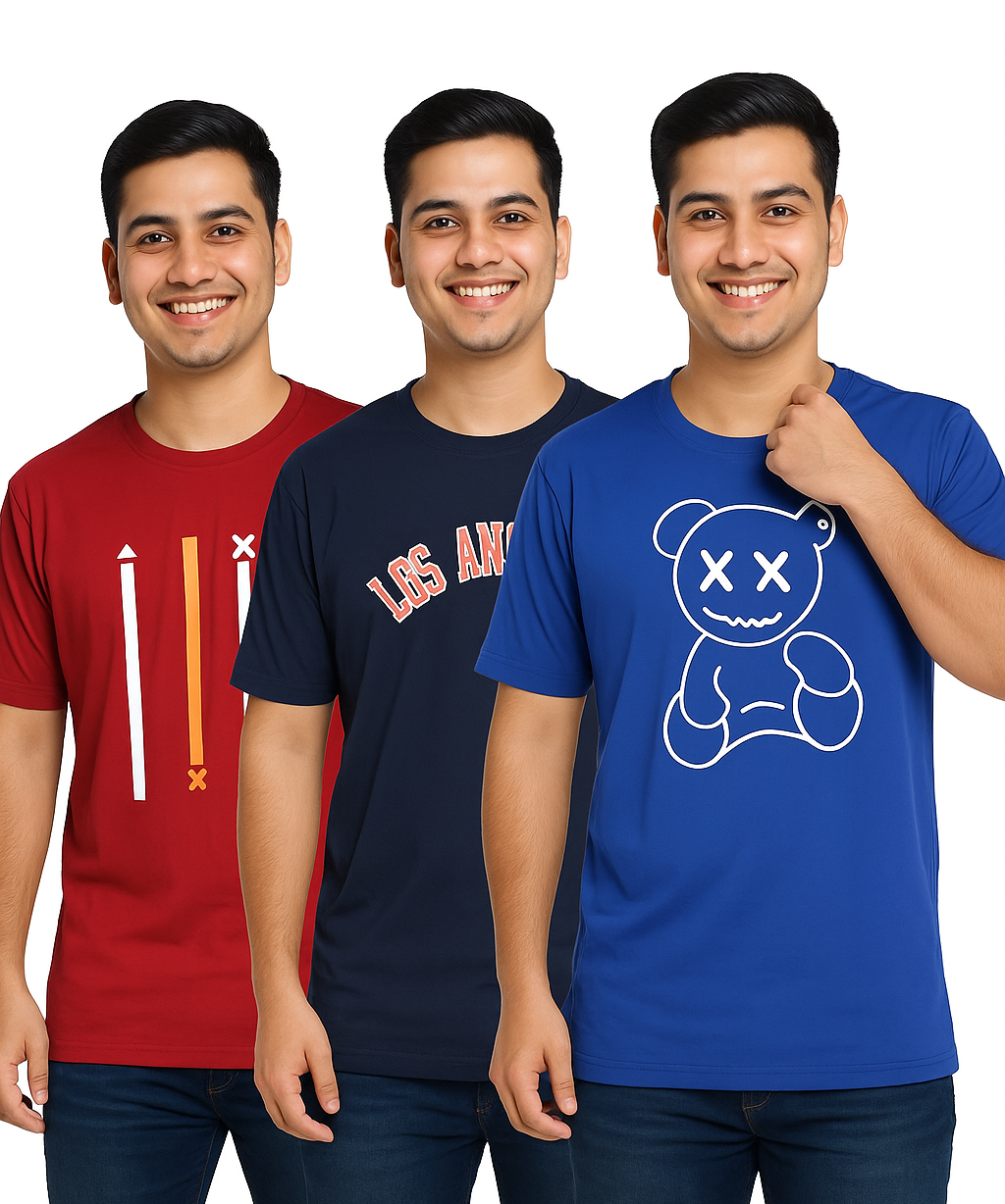 Men's Half Sleeve Printed Round Neck T-Shirt Combo (Pack of 3)