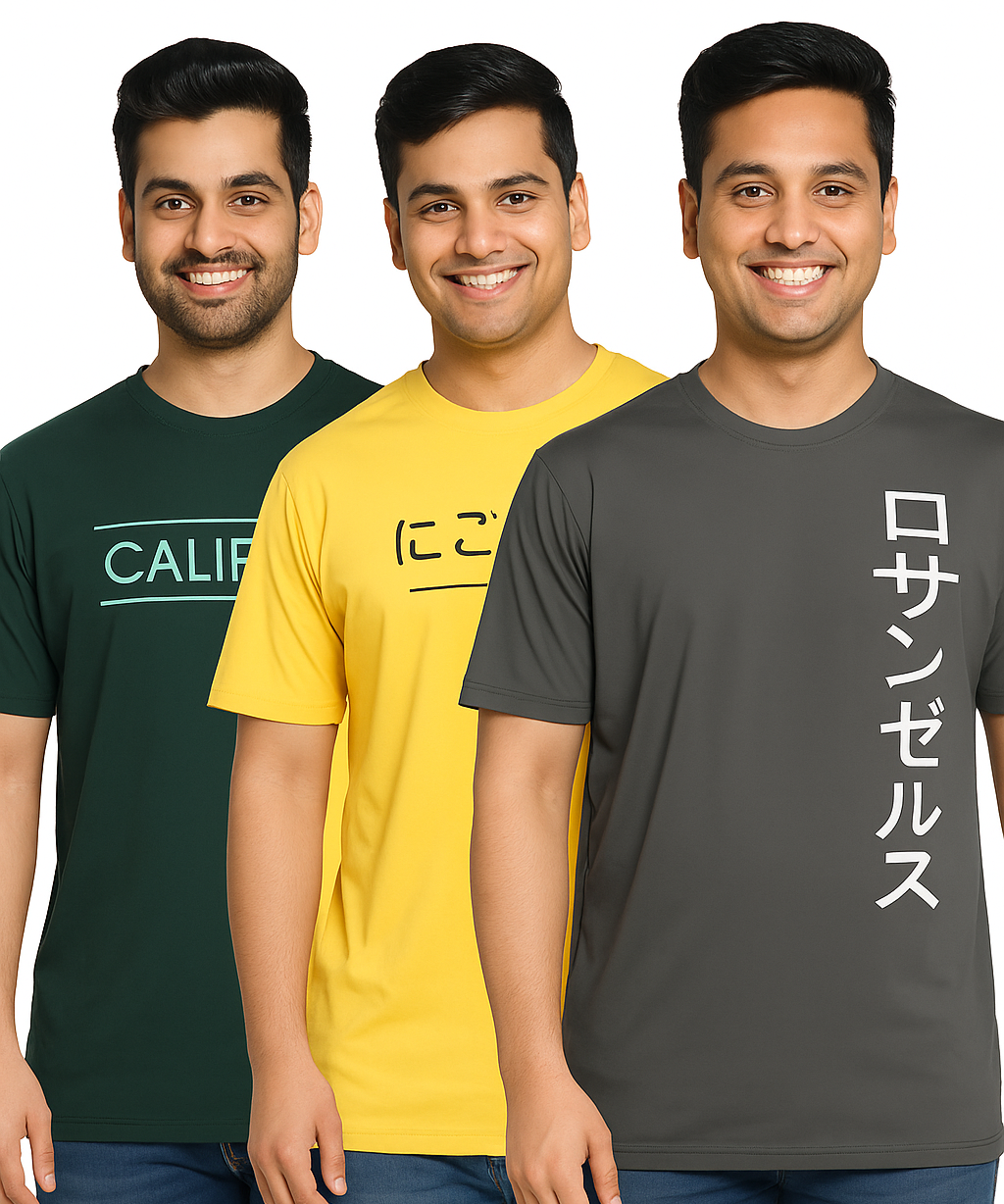 Men's Half Sleeve Printed Round Neck T-Shirt Combo (Pack of 3)