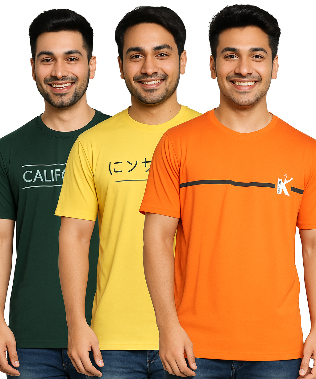 Men's Half Sleeve Printed Round Neck T-Shirt Combo (Pack of 3)