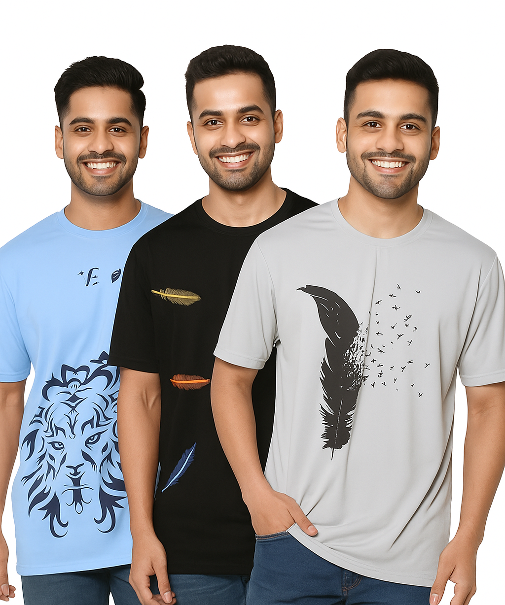 Men's Half Sleeve Printed Round Neck T-Shirt Combo (Pack of 3)