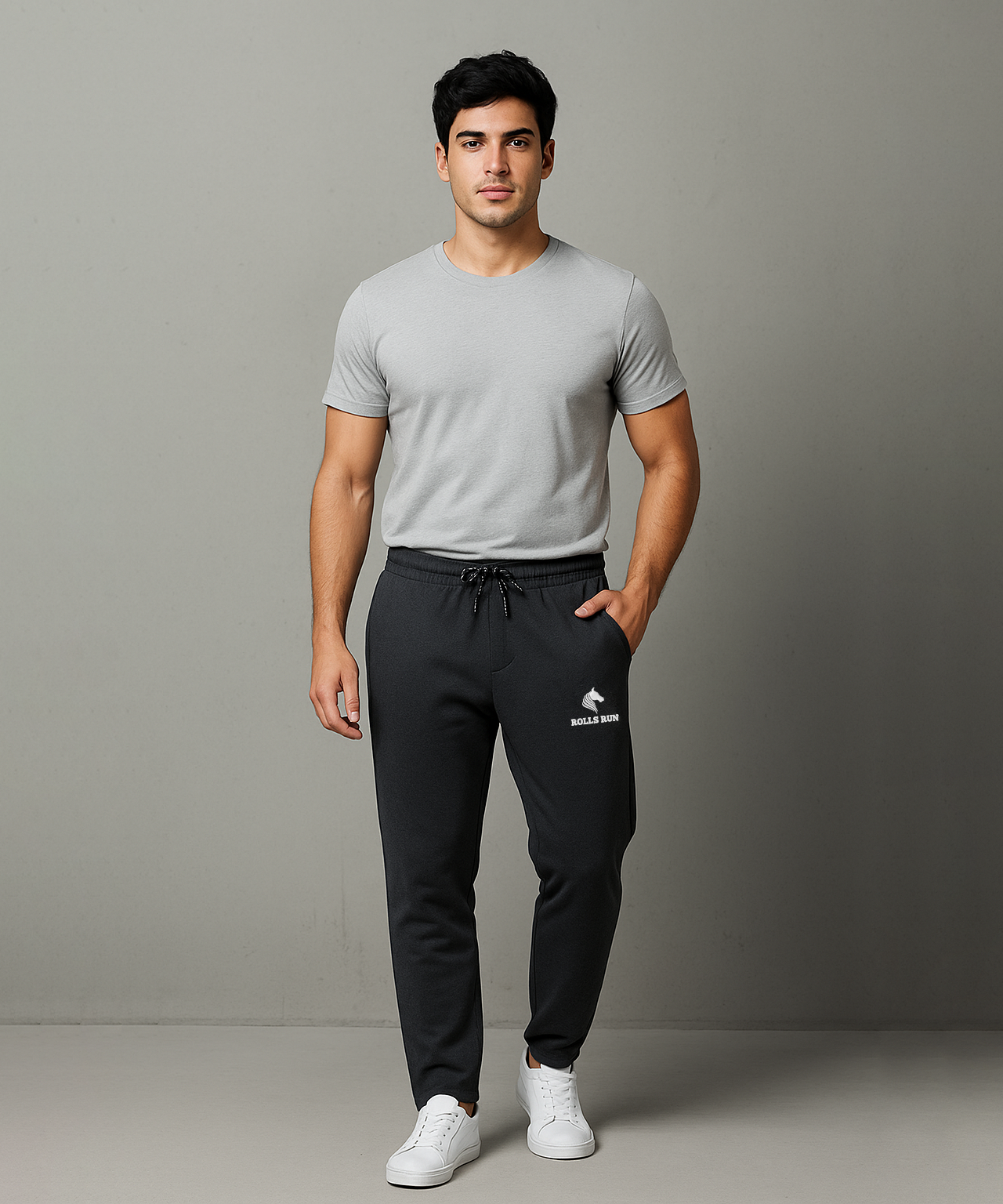 Rolls Run Branded Mens Cotton Track Pant | Dark Grey Color | 100% Pure Cotton Loopknit Fabric | Sizes M to 2XL