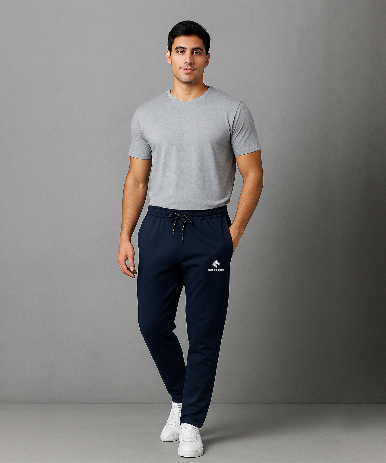 Rolls Run Branded Mens Cotton Track Pant | Navy Blue Color | 100% Pure Cotton Loopknit Fabric | Sizes M to 2XL