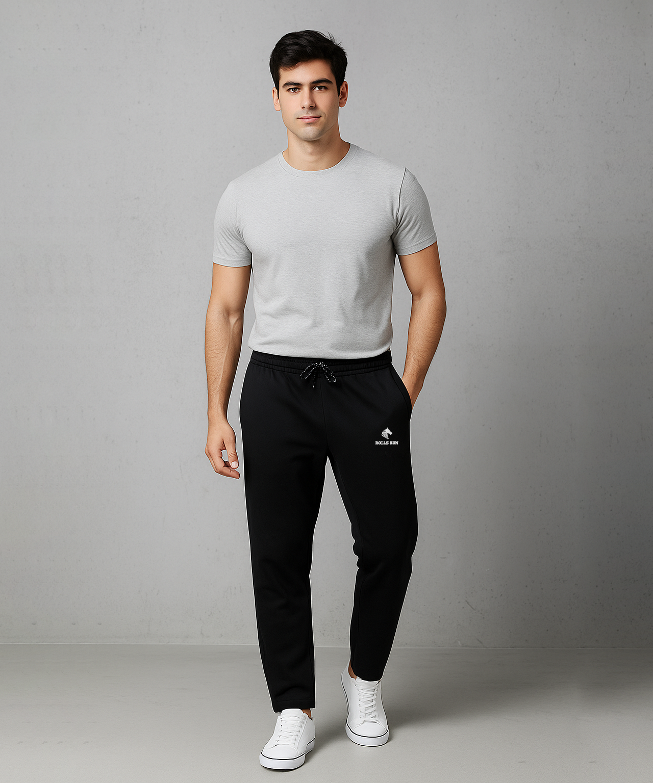 Rolls Run Branded Mens Cotton Track Pant | Black Color | 100% Pure Cotton Loopknit Fabric | Sizes M to 2XL