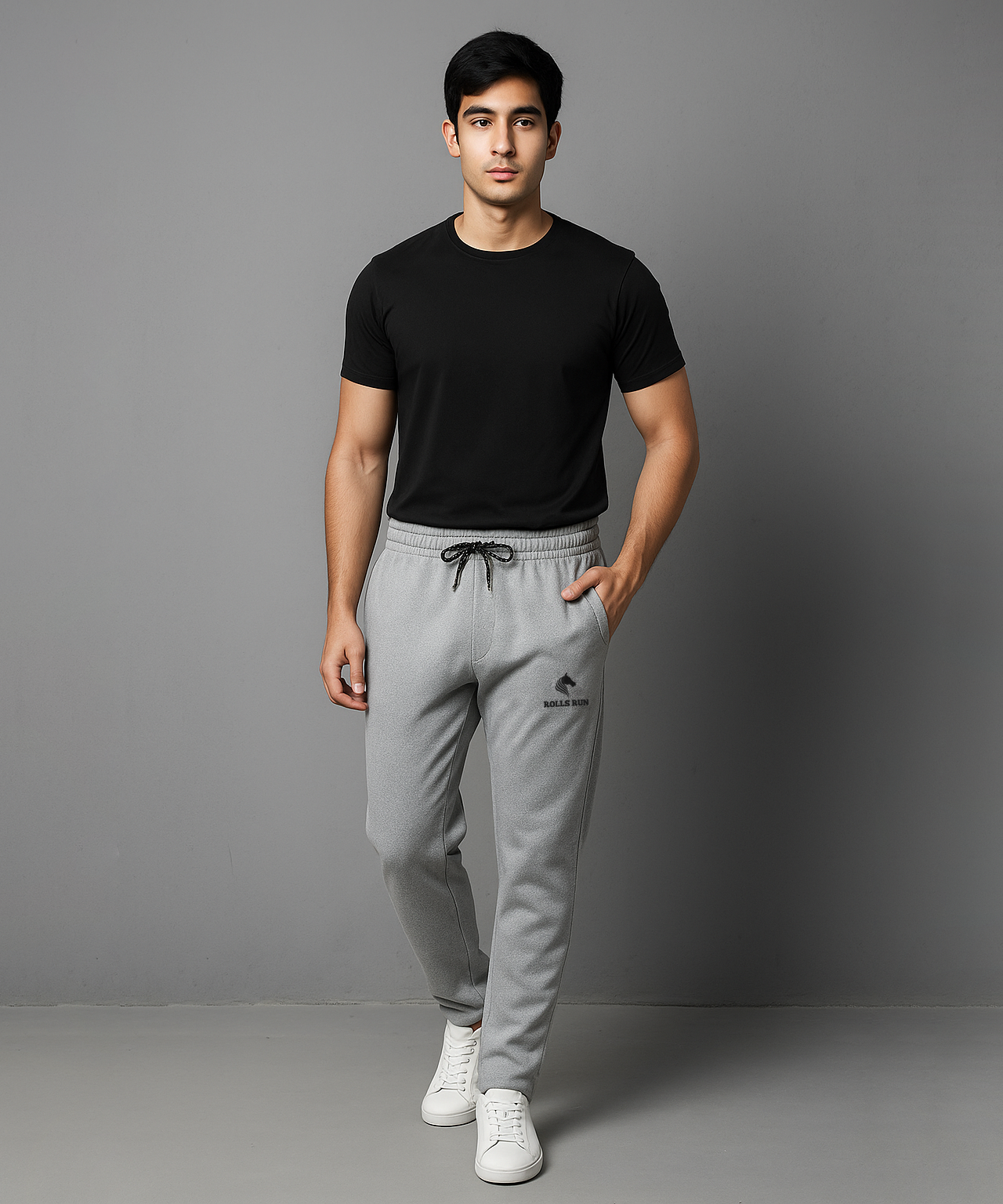 Rolls Run Branded Mens Cotton Track Pant | Grey Color | 100% Pure Cotton Loopknit Fabric | Sizes M to 2XL