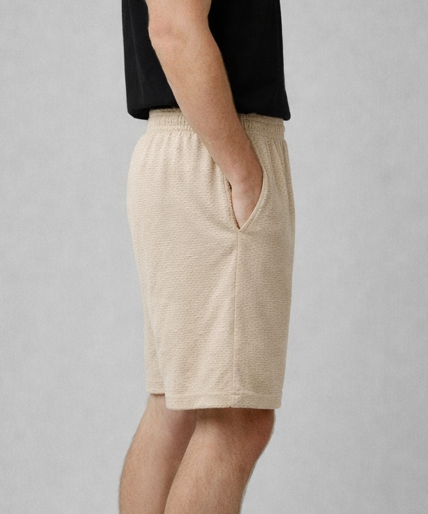 Men's Popcorn Fabric Shorts for Regular Wear | Beige Color | Sizes M, L, XL, 2XL