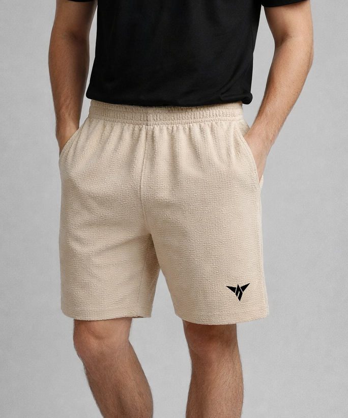 Men's Popcorn Fabric Shorts for Regular Wear | Beige Color | Sizes M, L, XL, 2XL