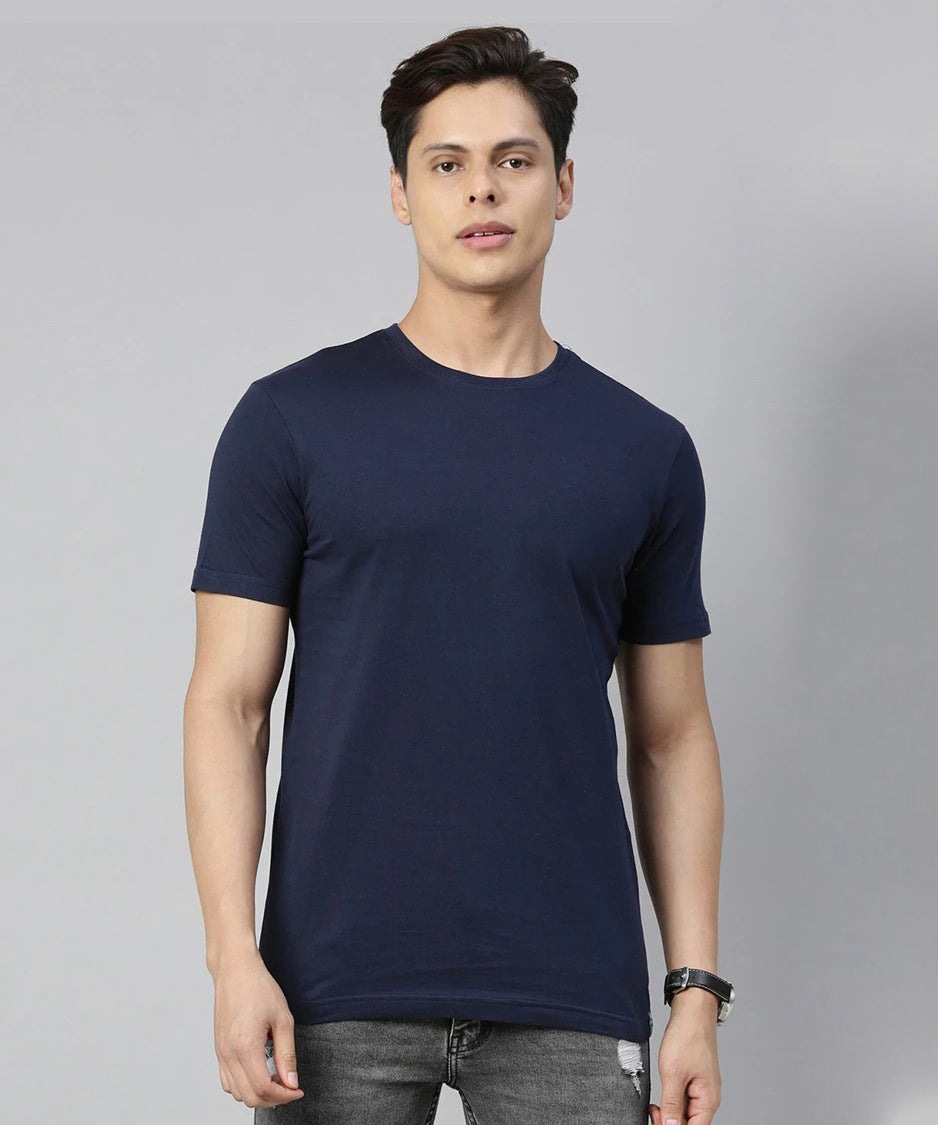 Premium Cotton Navy Blue Plain Round Neck Tshirt