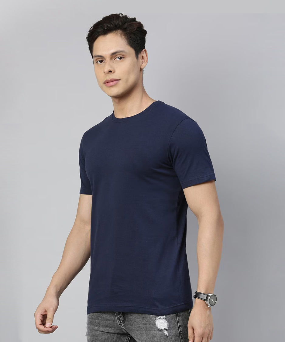 Premium Cotton Navy Blue Plain Round Neck Tshirt
