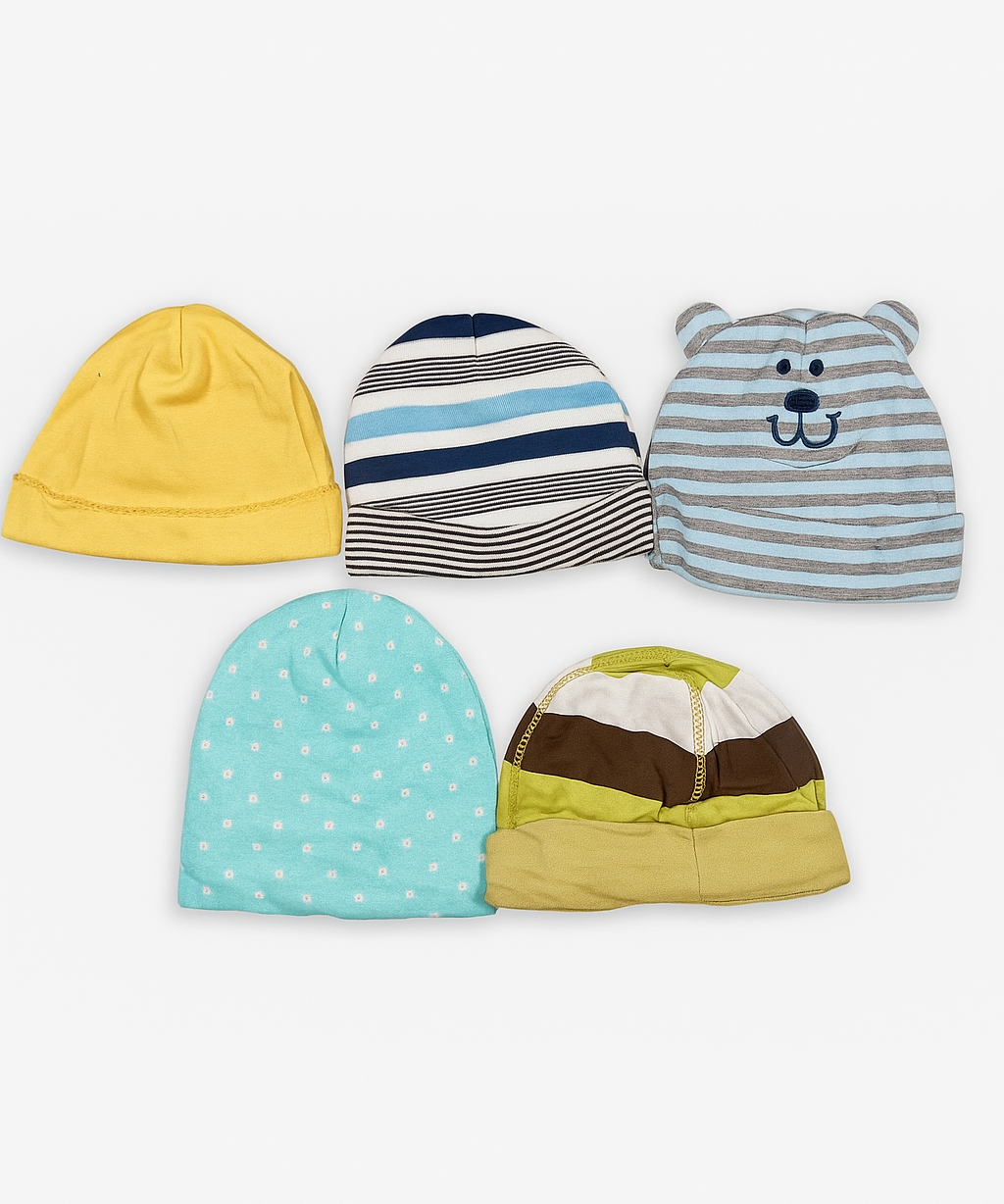 New Born Baby Soft Cotton Cap For Unisex 0-2 Years Pack Of 5 Pcs