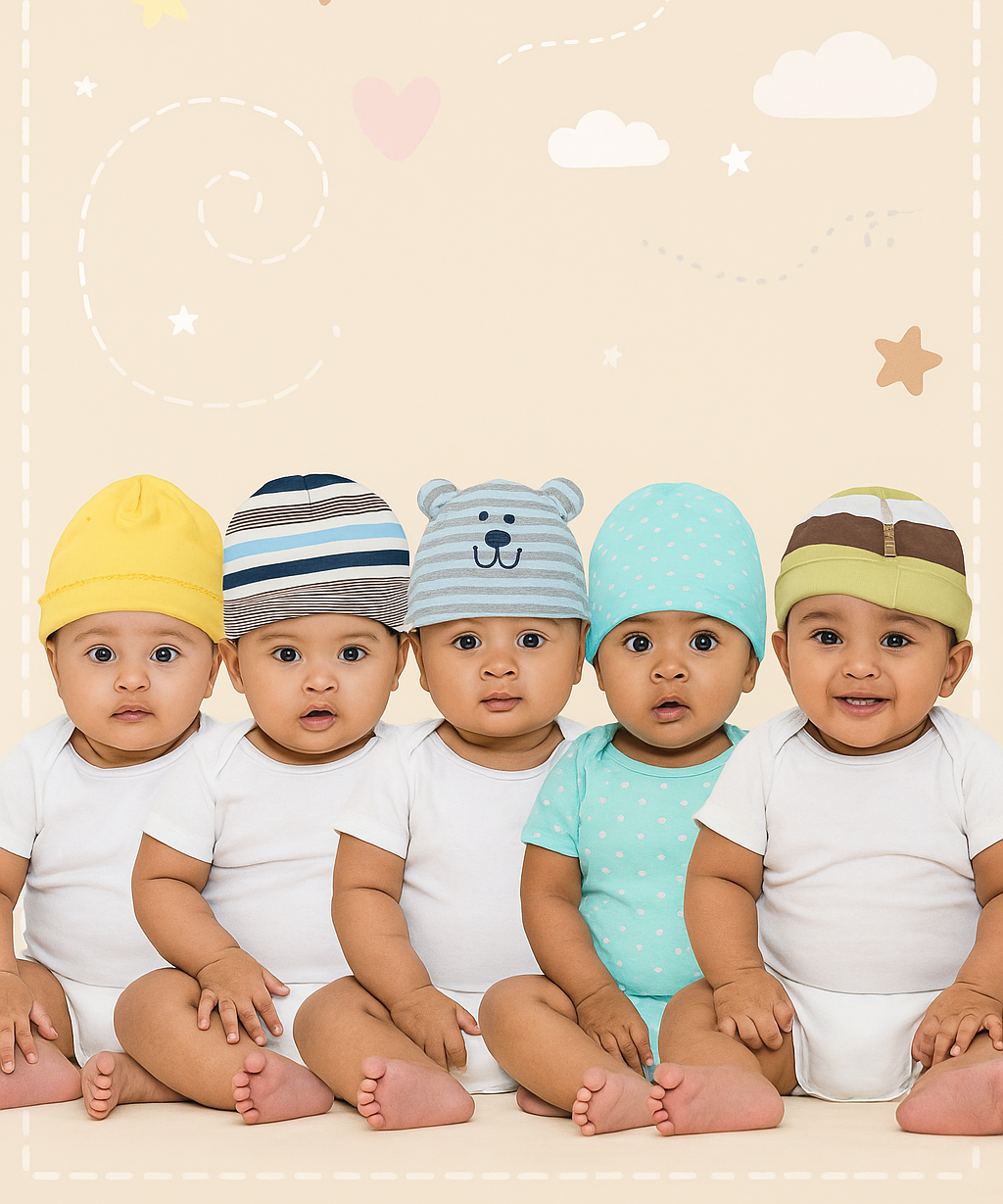 New Born Baby Soft Cotton Cap For Unisex 0-2 Years Pack Of 5 Pcs