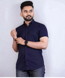 New Life Mens Navy Lycra Shirt, Formal Shirt, Half sleeve Plain Shirt, Plain Shirt, Men’s Regular Fit Shirt, Stretchable Spread Shirt