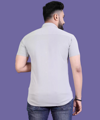 New Life Mens Gray Lycra Shirt, Formal Shirt, Half sleeve Plain Shirt, Plain Shirt, Men’s Regular Fit Shirt, Stretchable Spread Shirt