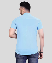 New Life Mens Light Blue Lycra Shirt, Formal Shirt, Half sleeve Plain Shirt, Plain Shirt, Men’s Regular Fit Shirt, Stretchable Spread Shirt