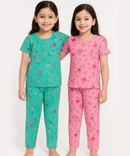 Polyster Girls Co-ord Set Combo / Age 6-7 Years S Size (Tshirt & Track Pant Set Pack of 2)