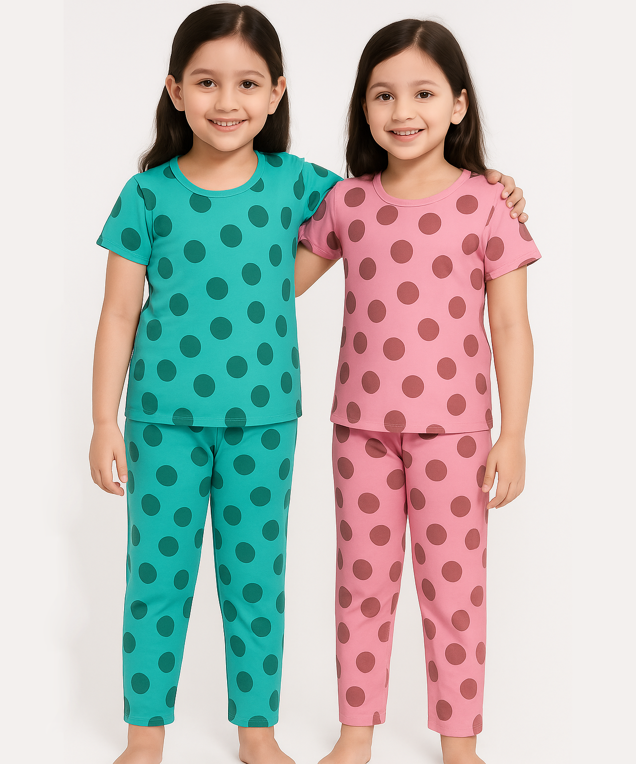 Polyster Girls Co-ord Set Combo / Age 7-8 Years M Size (Tshirt & Track Pant Set Pack of 2)