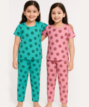 Polyster Girls Co-ord Set Combo / Age 7-8 Years M Size (Tshirt & Track Pant Set Pack of 2)