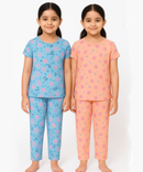 Polyster Girls Co-ord Set Combo / Age 7-8 Years M Size (Tshirt & Track Pant Set Pack of 2)