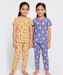 Polyster Girls Co-ord Set Combo / Age 7-8 Years M Size (Tshirt & Track Pant Set Pack of 2)