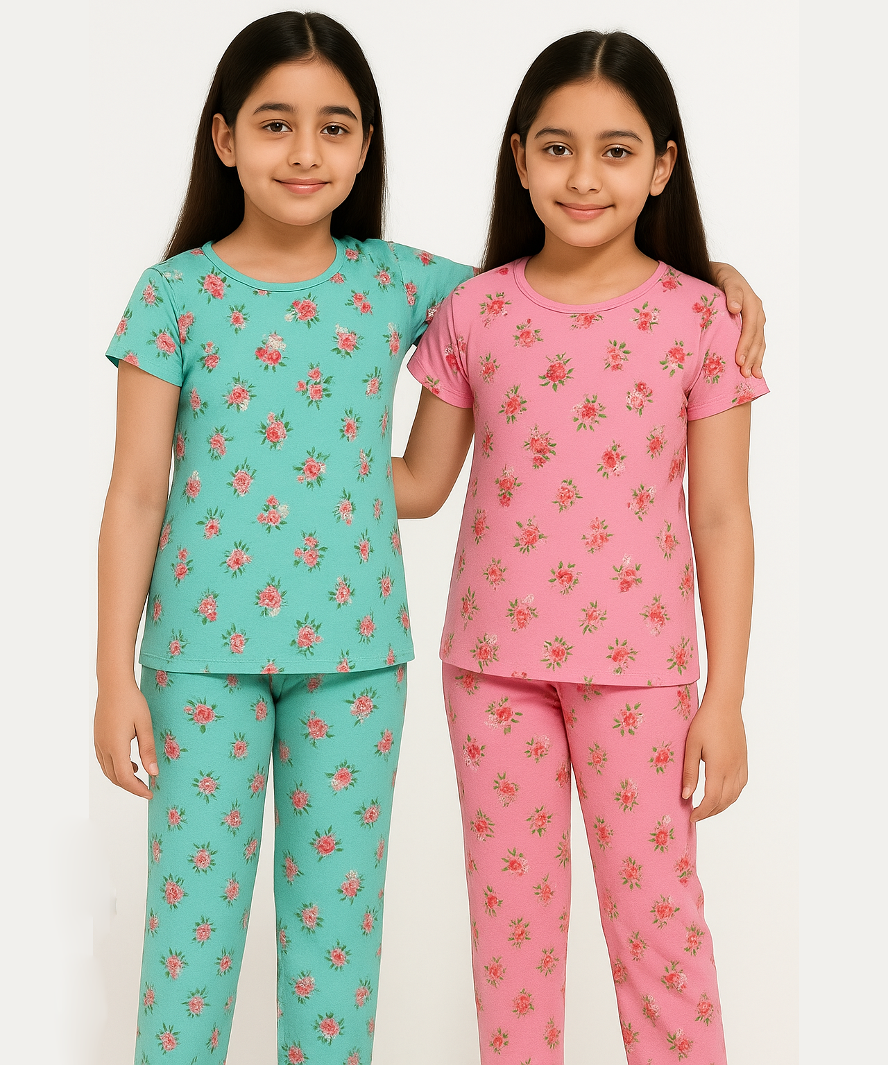 Polyster Girls Co-ord Set Combo / Age 8-9 Years L Size (Tshirt & Track Pant Set Pack of 2)