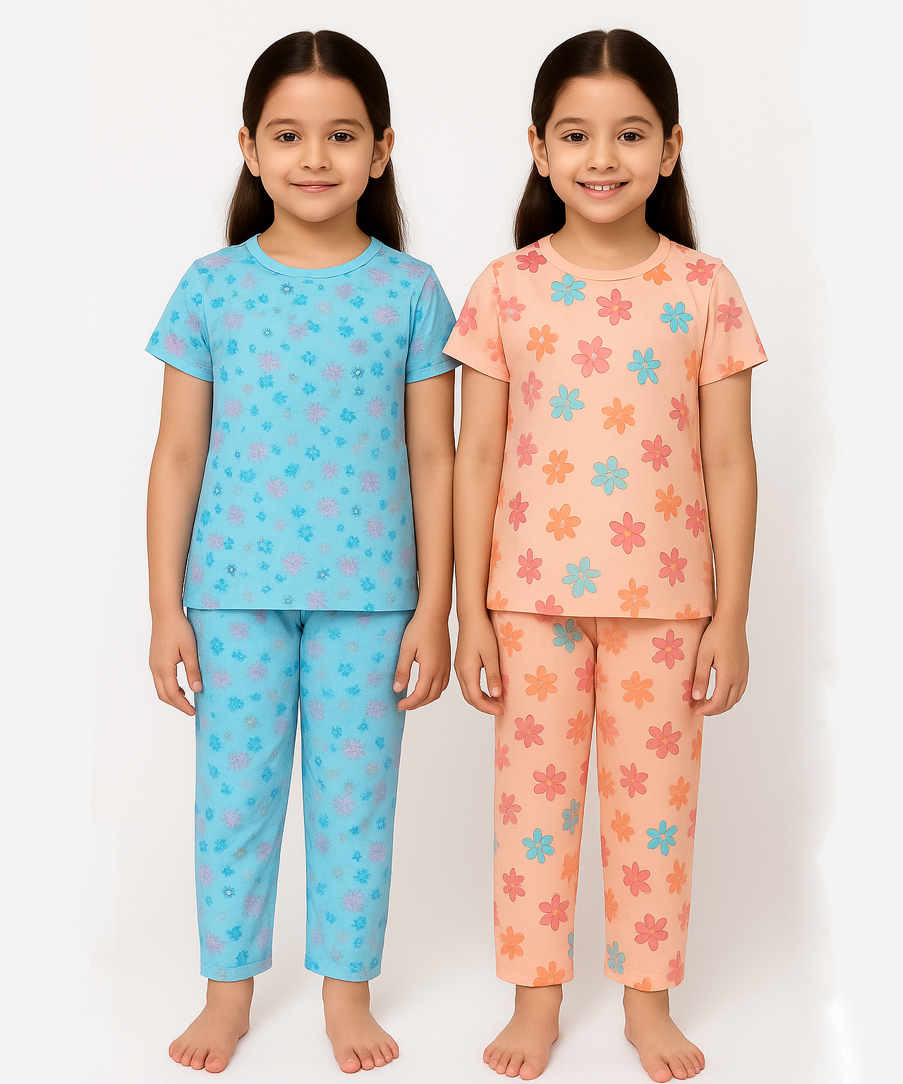 Polyster Girls Co-ord Set Combo / Age 8-9 Years L Size (Tshirt & Track Pant Set Pack of 2)