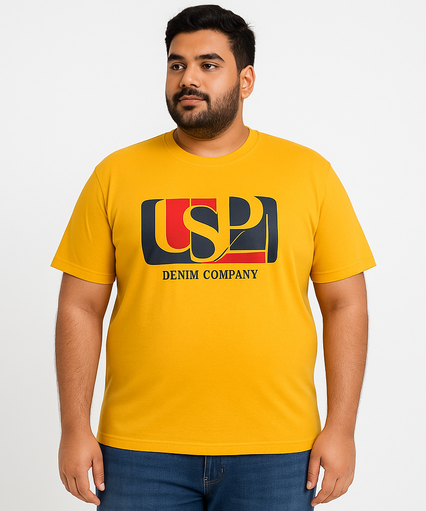 Premium Mens Big Size Round Neck Yellow Color Tshirt