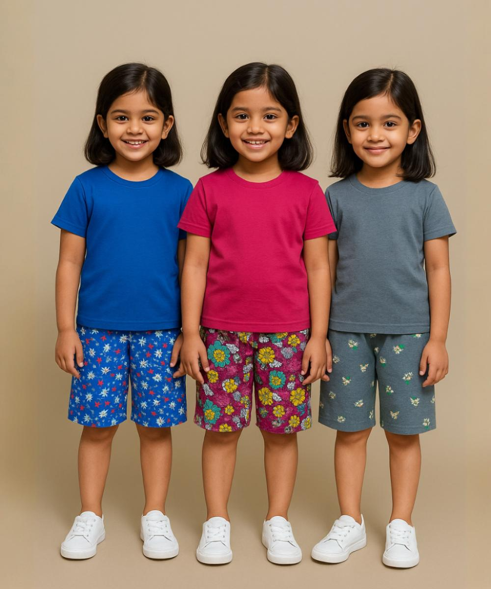 Pure Cotton Printed Shorts for Girls Kid with Elastic Age 2 To 3 Years (Pack of 3)