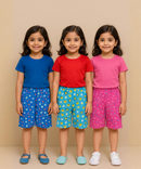 Pure Cotton Printed Shorts for Girls Kid with Elastic Age 2 To 3 Years (Pack of 3)