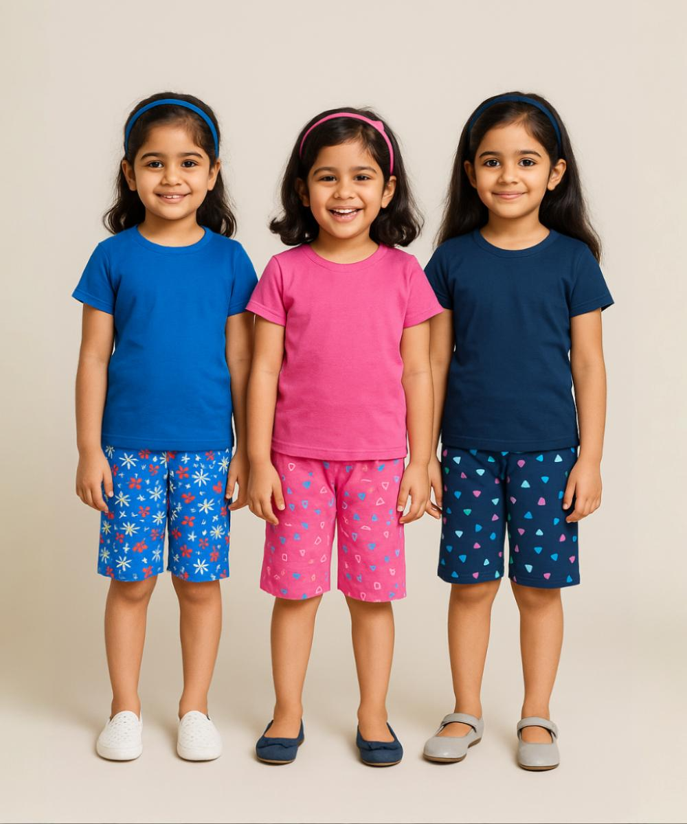 Pure Cotton Printed Shorts for Girls Kid with Elastic Age 2 To 3 Years (Pack of 3)