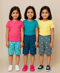 Pure Cotton Printed Shorts for Girls Kid with Elastic Age 2 To 3 Years (Pack of 3)